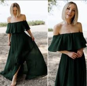 Baltic Born Off-Shoulder Dark Green Maxi Dress